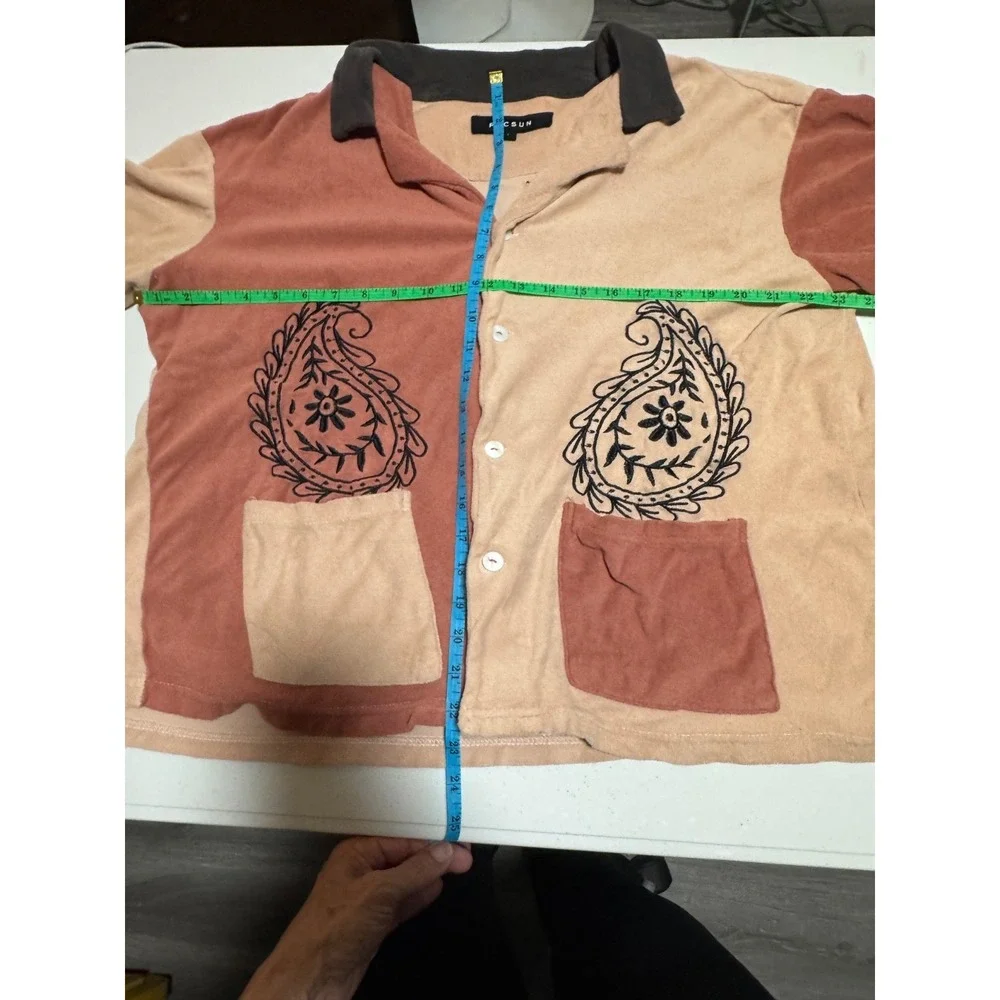 Pac Sun Men's Terry Cloth Button up Shirt Size L Retro Syling Orange Cream Beach